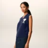 Blue Wool and Cotton Sleeveless Ami De Coeur Sweater Blue Wool and Cotton Sleeveless Ami De Coeur Sweater