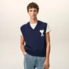 Blue Wool and Cotton Sleeveless Ami De Coeur Sweater Blue Wool and Cotton Sleeveless Ami De Coeur Sweater