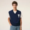 Blue Wool and Cotton Sleeveless Ami De Coeur Sweater Blue Wool and Cotton Sleeveless Ami De Coeur Sweater