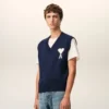 Blue Wool and Cotton Sleeveless Ami De Coeur Sweater Blue Wool and Cotton Sleeveless Ami De Coeur Sweater