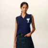 Blue Wool and Cotton Sleeveless Ami De Coeur Sweater Blue Wool and Cotton Sleeveless Ami De Coeur Sweater