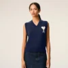 Blue Wool and Cotton Sleeveless Ami De Coeur Sweater Blue Wool and Cotton Sleeveless Ami De Coeur Sweater