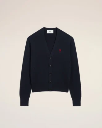 Blue Wool Cardigan with Contrasted Ami De Coeur Blue Wool Cardigan with Contrasted Ami De Coeur