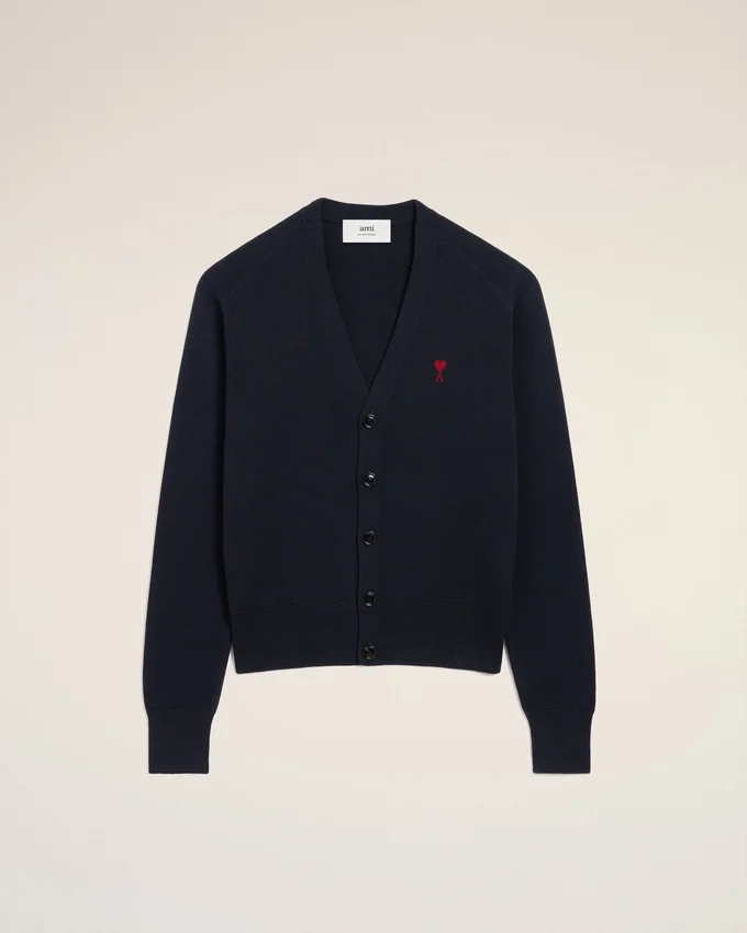 Blue Wool Cardigan with Contrasted Ami De Coeur Blue Wool Cardigan with Contrasted Ami De Coeur