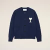 Blue Wool Crewneck Ami De Coeur Cardigan Blue Wool Crewneck Ami De Coeur Cardigan