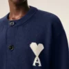 Blue Wool Crewneck Ami De Coeur Cardigan Blue Wool Crewneck Ami De Coeur Cardigan