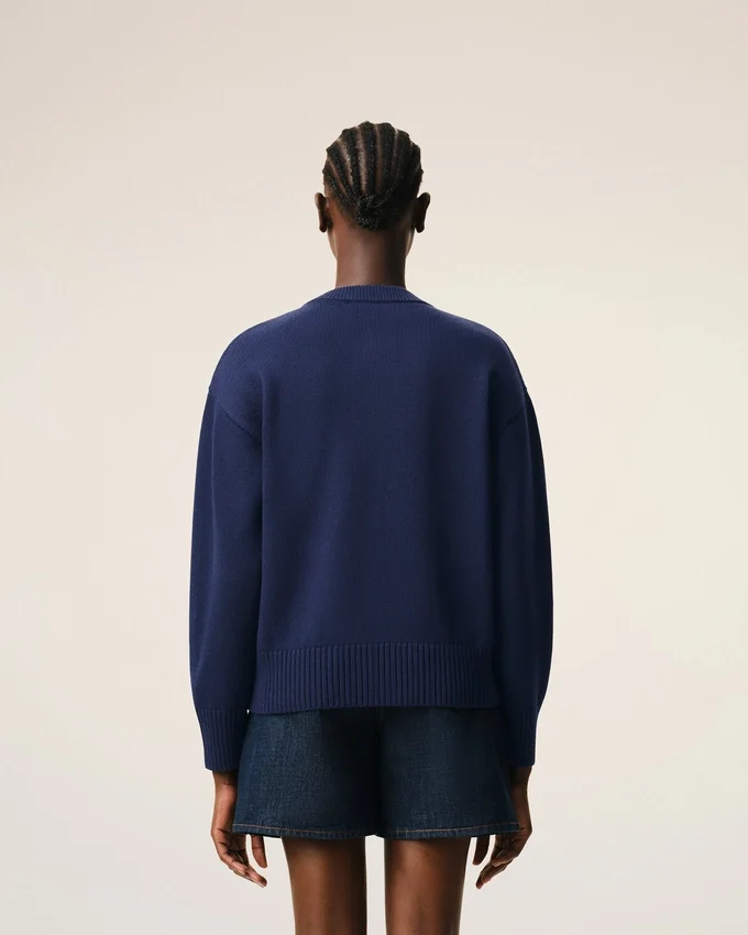 Blue Wool Crewneck Ami De Coeur Cardigan Blue Wool Crewneck Ami De Coeur Cardigan