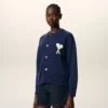 Blue Wool Crewneck Ami De Coeur Cardigan Blue Wool Crewneck Ami De Coeur Cardigan