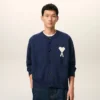 Blue Wool Crewneck Ami De Coeur Cardigan Blue Wool Crewneck Ami De Coeur Cardigan