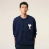 Blue Wool Crewneck Ami De Coeur Cardigan Blue Wool Crewneck Ami De Coeur Cardigan