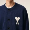 Blue Wool Crewneck Ami De Coeur Cardigan Blue Wool Crewneck Ami De Coeur Cardigan