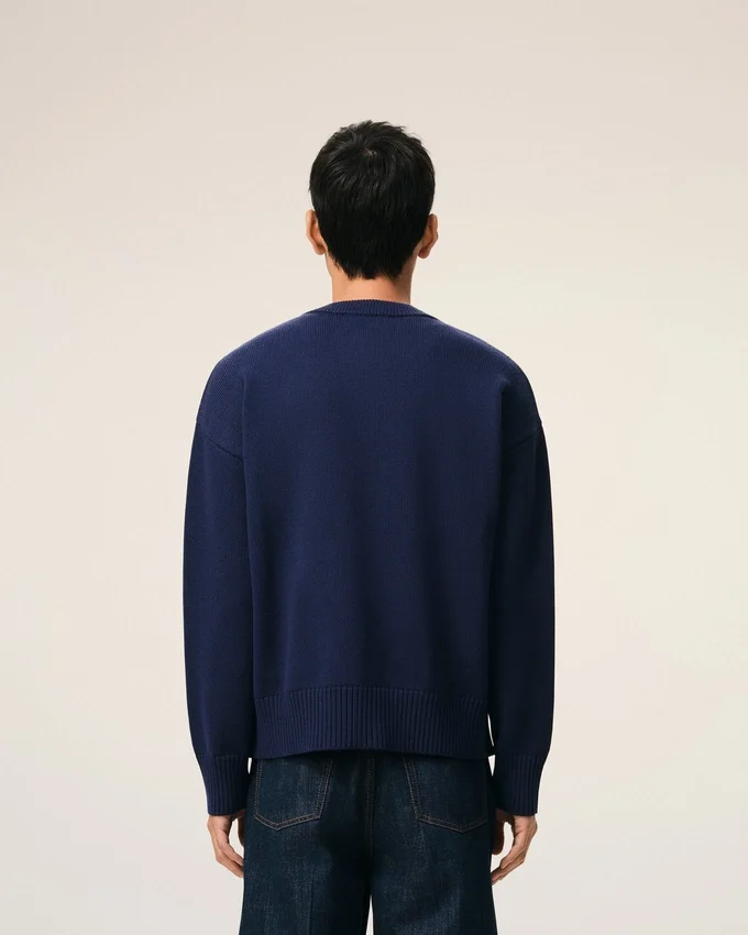 Blue Wool Crewneck Ami De Coeur Cardigan Blue Wool Crewneck Ami De Coeur Cardigan