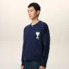 Blue Wool Crewneck Ami De Coeur Cardigan Blue Wool Crewneck Ami De Coeur Cardigan
