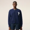 Blue Wool Crewneck Ami De Coeur Cardigan Blue Wool Crewneck Ami De Coeur Cardigan