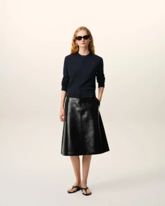Blue Wool Crewneck Cardigan with Contrasted Ami De Coeur