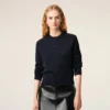 Blue Wool Crewneck Cardigan with Contrasted Ami De Coeur Blue Wool Crewneck Cardigan with Contrasted Ami De Coeur