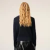 Blue Wool Crewneck Cardigan with Contrasted Ami De Coeur Blue Wool Crewneck Cardigan with Contrasted Ami De Coeur