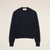 Blue Wool Crewneck Sweater with Contrasted Ami De Coeur
