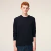 Blue Wool Crewneck Sweater with Contrasted Ami De Coeur