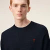 Blue Wool Crewneck Sweater with Contrasted Ami De Coeur