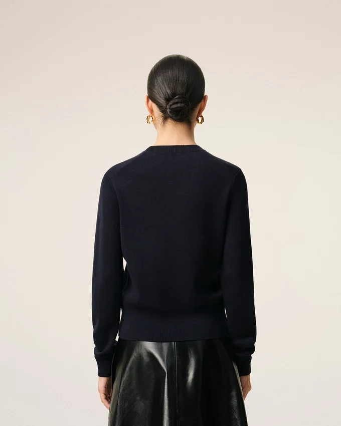 Blue Wool Crewneck Sweater with Contrasted Ami De Coeur Blue Wool Crewneck Sweater with Contrasted Ami De Coeur