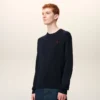 Blue Wool Crewneck Sweater with Contrasted Ami De Coeur