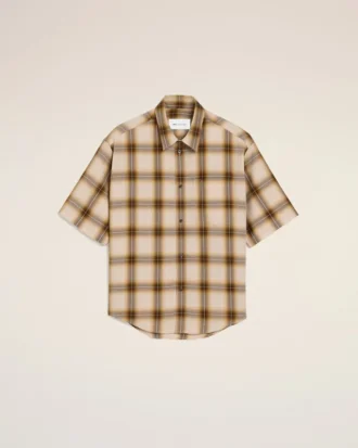 Boxy Beige Checkered Shirt Ami De Coeur in Canvas