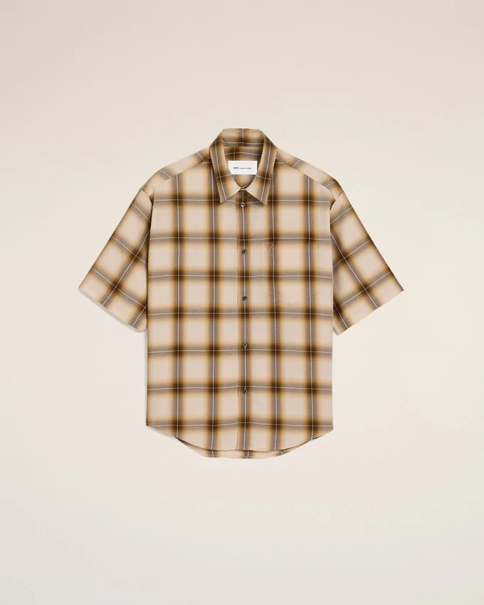Boxy Beige Checkered Shirt Ami De Coeur in Canvas Boxy Beige Checkered Shirt Ami De Coeur in Canvas