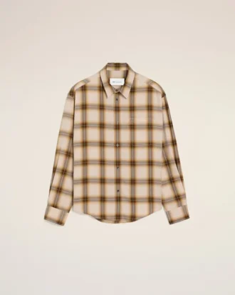 Boxy Beige Checkered Shirt Ami De Coeur in Canvas