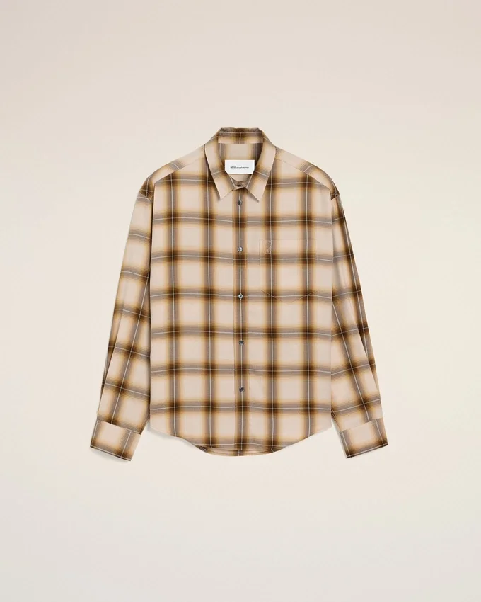 Boxy Beige Checkered Shirt Ami De Coeur in Canvas Boxy Beige Checkered Shirt Ami De Coeur in Canvas