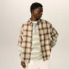 Boxy Beige Checkered Shirt Ami De Coeur in Canvas Boxy Beige Checkered Shirt Ami De Coeur in Canvas