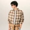 Boxy Beige Checkered Shirt Ami De Coeur in Canvas Boxy Beige Checkered Shirt Ami De Coeur in Canvas