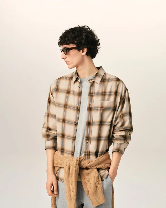 Boxy Beige Checkered Shirt Ami De Coeur in Canvas Boxy Beige Checkered Shirt Ami De Coeur in Canvas
