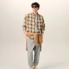 Boxy Beige Checkered Shirt Ami De Coeur in Canvas Boxy Beige Checkered Shirt Ami De Coeur in Canvas