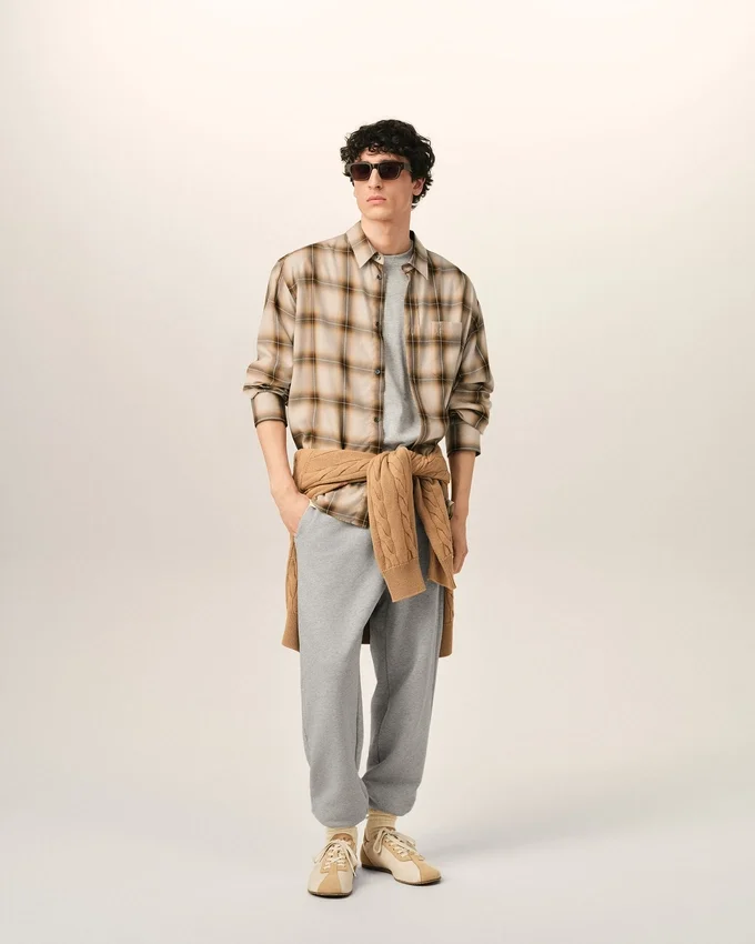 Boxy Beige Checkered Shirt Ami De Coeur in Canvas Boxy Beige Checkered Shirt Ami De Coeur in Canvas