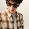 Boxy Beige Checkered Shirt Ami De Coeur in Canvas Boxy Beige Checkered Shirt Ami De Coeur in Canvas
