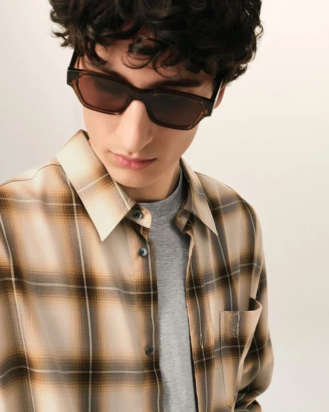 Boxy Beige Checkered Shirt Ami De Coeur in Canvas Boxy Beige Checkered Shirt Ami De Coeur in Canvas