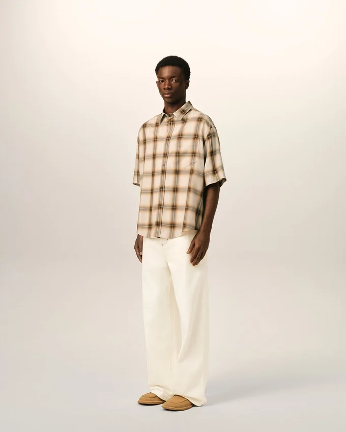 Boxy Beige Checkered Shirt Ami De Coeur in Canvas Boxy Beige Checkered Shirt Ami De Coeur in Canvas