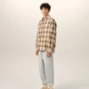Boxy Beige Checkered Shirt Ami De Coeur in Canvas Boxy Beige Checkered Shirt Ami De Coeur in Canvas