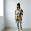 Boxy Beige Checkered Shirt Ami De Coeur in Canvas Boxy Beige Checkered Shirt Ami De Coeur in Canvas