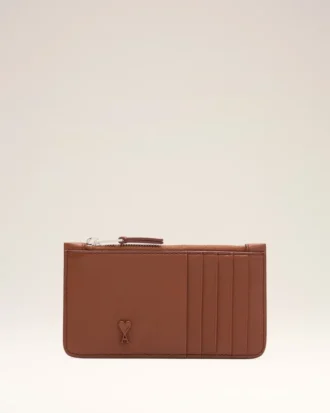 Brown Cowhide Leather Ami De Coeur Zipped Card Holder