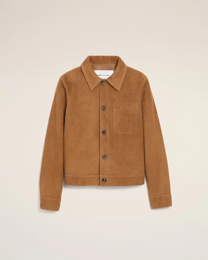 Brown Goat Leather Ami De Coeur Buttoned Jacket Brown Goat Leather Ami De Coeur Buttoned Jacket
