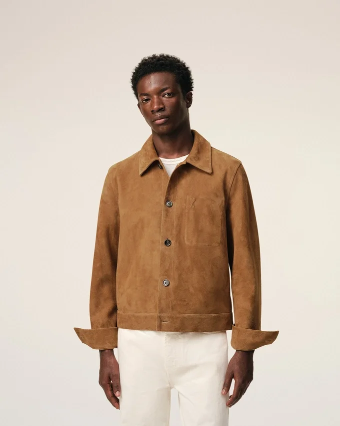 Brown Goat Leather Ami De Coeur Buttoned Jacket Brown Goat Leather Ami De Coeur Buttoned Jacket