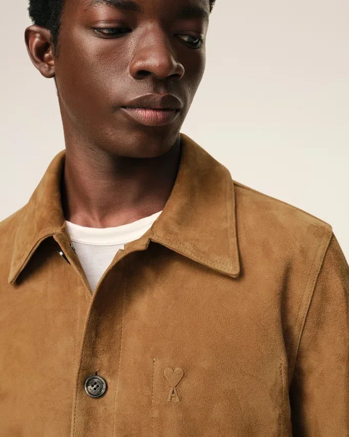 Brown Goat Leather Ami De Coeur Buttoned Jacket Brown Goat Leather Ami De Coeur Buttoned Jacket