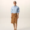 Brown Goat Leather Big Buckle Belted Midi Skirt Brown Goat Leather Big Buckle Belted Midi Skirt