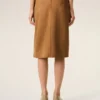Brown Goat Leather Big Buckle Belted Midi Skirt Brown Goat Leather Big Buckle Belted Midi Skirt
