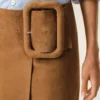 Brown Goat Leather Big Buckle Belted Midi Skirt Brown Goat Leather Big Buckle Belted Midi Skirt