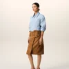 Brown Goat Leather Big Buckle Belted Midi Skirt Brown Goat Leather Big Buckle Belted Midi Skirt