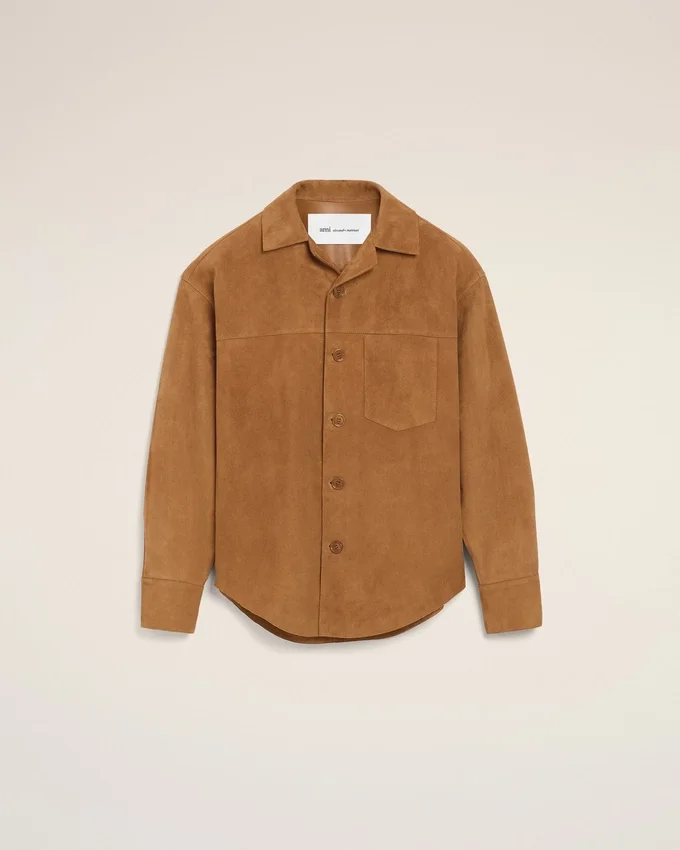 Brown Goat Leather Buttoned Overshirt Brown Goat Leather Buttoned Overshirt