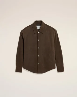 Brown Goat Leather Buttoned Overshirt